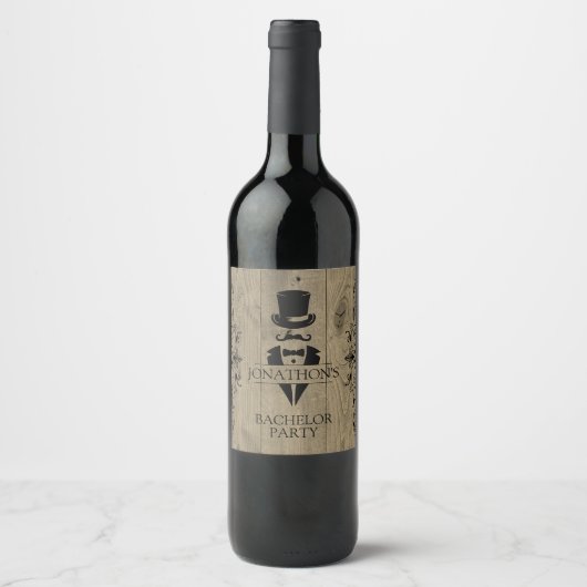 Rustisch Bachelor Party Wine Label Wijn Etiket (Voorkant)