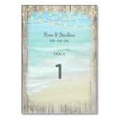 Rustisch Beach String Lights Wedding Table Number Kaart (Achterkant)