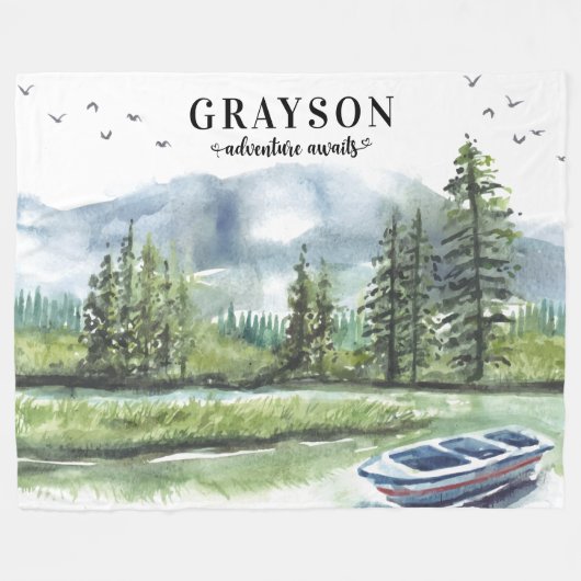Rustisch bergavontuur met Boat + de Naam van de Do Fleece Deken (Voorkant (Horizontaal))