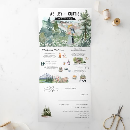 Rustisch bergbos | Weddenschap Drieluik Uitnodiging (Binnen)