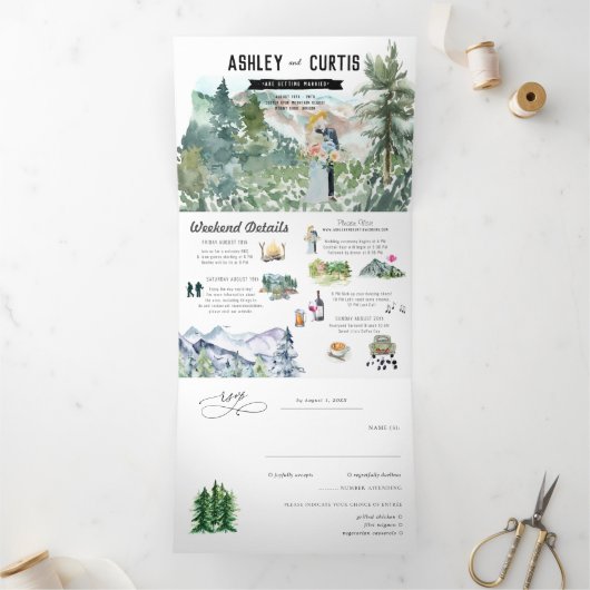 Rustisch bergbos | Weddenschap Drieluik Uitnodiging (Binnen)