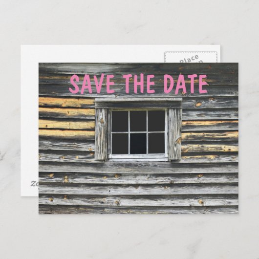 RUSTISCH BESPAAR DE DATUM BRIEFKAARTEN, CABIN AANKONDIGINGSKAART (Voorkant / Achterkant)