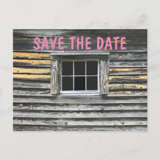 RUSTISCH BESPAAR DE DATUM BRIEFKAARTEN, CABIN AANKONDIGINGSKAART (Voorkant)