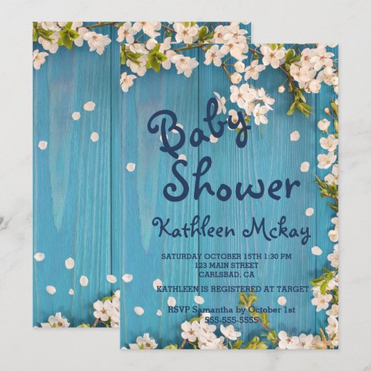 Rustisch blauw Baby shower van de Bossellende Kaart (Voorkant / Achterkant)