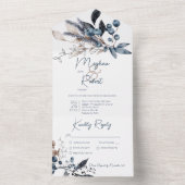 Rustisch blauw en wit winterdeeg all in one uitnodiging (Binnen)
