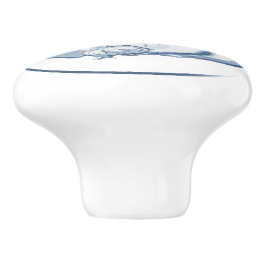 Rustisch Blauw en Witte Kip Hen Country Delft Keramische Knop (Zijkant)
