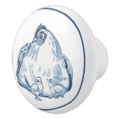 Rustisch Blauw en Witte Kip Hen Country Delft Keramische Knop (Rechts)
