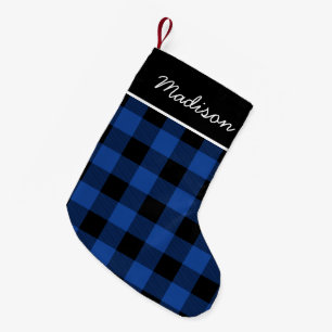 Rustisch blauw en zwart buffelmonogram kleine kerstsok