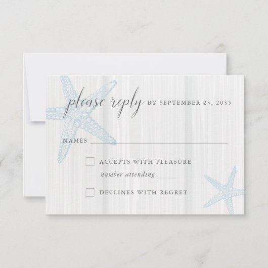 Rustisch blauw houten strand RSVP Kaartje (Voorkant)