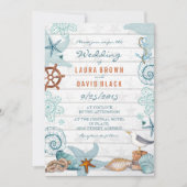 Rustisch blauw Nautical Beach Sand Wedding Kaart (Voorkant)