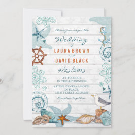 Rustisch blauw Nautical Beach Sand Wedding Kaart