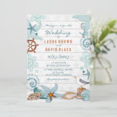 Rustisch blauw Nautical Beach Sand Wedding Kaart (Staand voorkant)