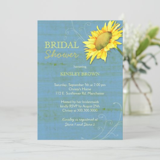 Rustisch blauw zonnebloemVrijgezellenfeest Kaart (Staand voorkant)