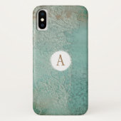 Rustisch Blauwgroen Faux Monogram Case-Mate iPhone Case (Achterkant)