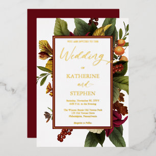 Rustisch Blauwgroen   SINAASAPPEL   Rode Floral Bo Folie Uitnodiging