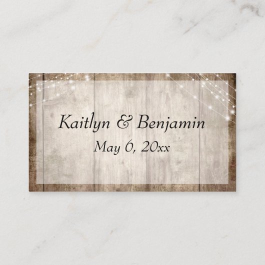 Rustisch Bleek bruin hout met lampjes, bruiloft We Informatiekaartje (Achterkant)
