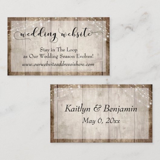 Rustisch Bleek bruin hout met lampjes, bruiloft We Informatiekaartje (Voorkant / Achterkant)