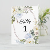 Rustisch Blue Floral Wedding Table Number Kaart (Staand voorkant)