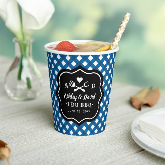 Rustisch Blue I Do BBQ Custom Wedding Monogram Papieren Bekers (Insitu)