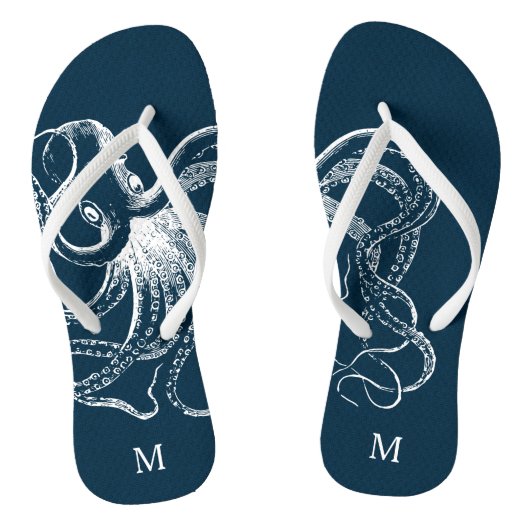 Rustisch Blue  Octopus Monogram Teenslippers (Voetbed)