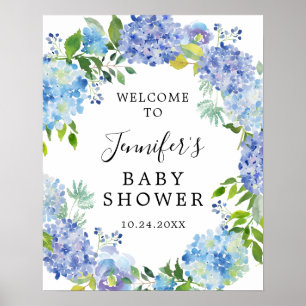 Rustisch Blue Waterverf Hydrangea Baby shower Poster