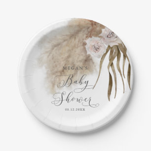 Rustisch Blush Roze Pampas Grass Baby shower Papieren Bordje