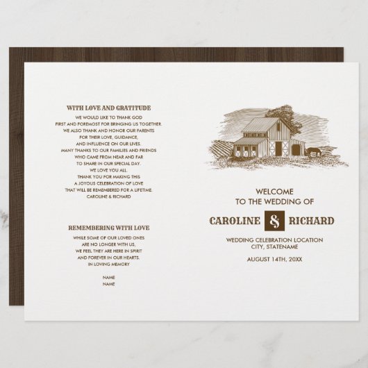 Rustisch Boerderij Barn Wood Wedding Folded Progra (Voorkant / Achterkant)