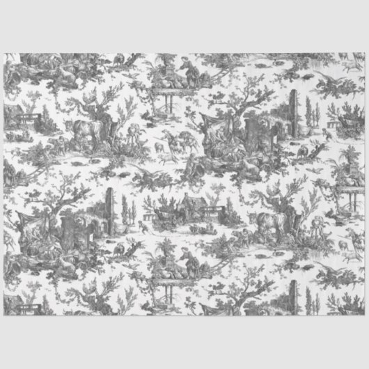  Rustisch Boerderij Frans Toile-Black & White Tissuepapier (Voorkant)