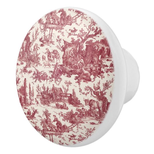 Rustisch Boerderij Frans Toile-Red & Tan Keramische Knop (Rechts)