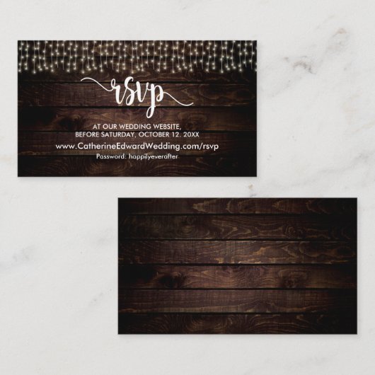 Rustisch Boerderij Hout, String Lights, RSVP reage Informatiekaartje (Voorkant / Achterkant)