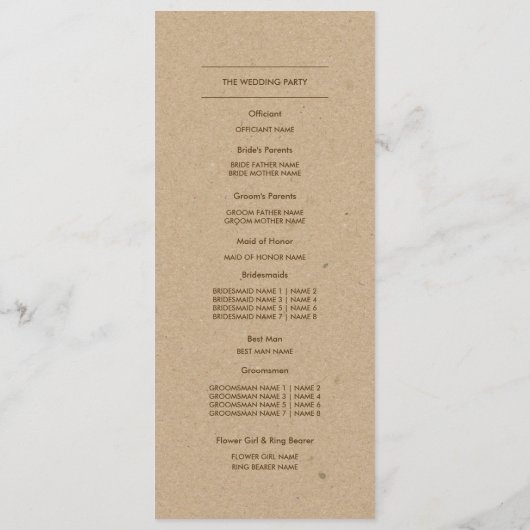 Rustisch Boerderij, Kraft Paper Wedding Programme Programma (Achterkant)