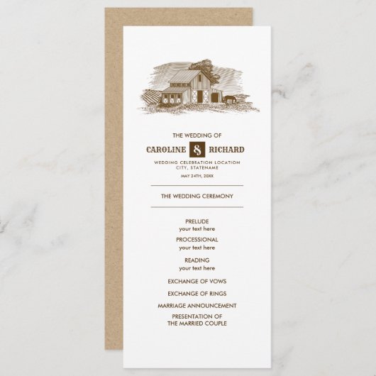 Rustisch Boerderij, Kraft Paper Wedding Programme Programma (Voorkant / Achterkant)