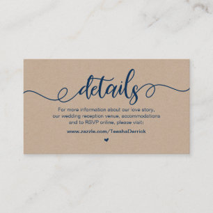 Rustisch Boerderij, marineblauw, Kraft, huwelijksg Informatiekaartje