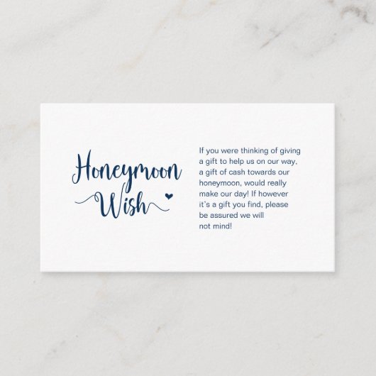 Rustisch Boerderij, Navy Blue, Honeymoon Wish Informatiekaartje (Voorkant)