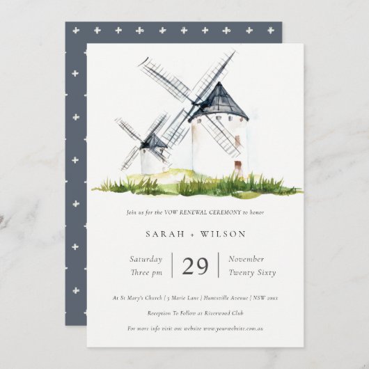 Rustisch Boerderij Windmill Theme Vow Renewal Invi Bedankkaart (Voorkant / Achterkant)