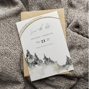 Rustisch bos en Bergbruiloft Save The Date