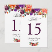 Rustisch Bourgogne Oranje Floral Wedding Table Num RSVP Kaartje (Voorkant / Achterkant)