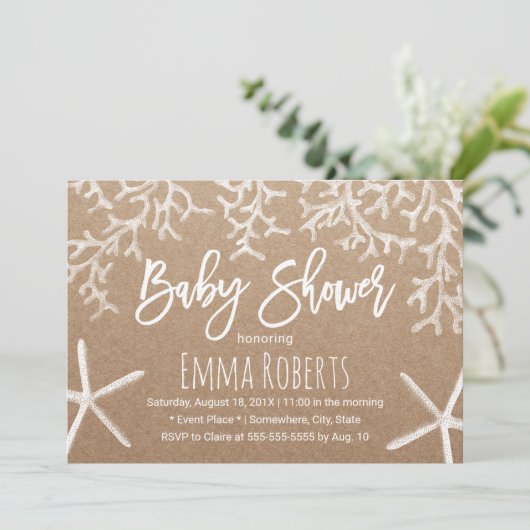 Rustisch braad koraalrif en Baby shower van sterst Kaart (Staand voorkant)