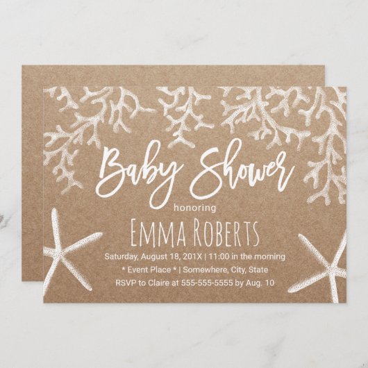 Rustisch braad koraalrif en Baby shower van sterst Kaart (Voorkant / Achterkant)