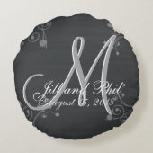 Rustisch Chalkboard 3d Monogram Rond Kussen (Achterkant)