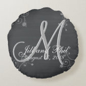 Rustisch Chalkboard 3d Monogram Rond Kussen (Achterkant)