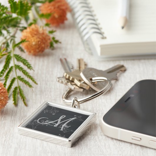 Rustisch Chalkboard 3d Monogram Sleutelhanger (Zijkant)