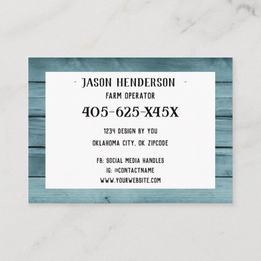 Rustisch Chalkboard Blue Wood Chicken Boerderij Visitekaartje (Achterkant)