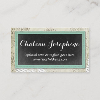 Rustisch Chalkboard Geplakt Aqua op Damask Visitekaartje