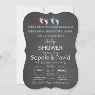 Rustisch Chalkboard Twins Baby shower Kaart