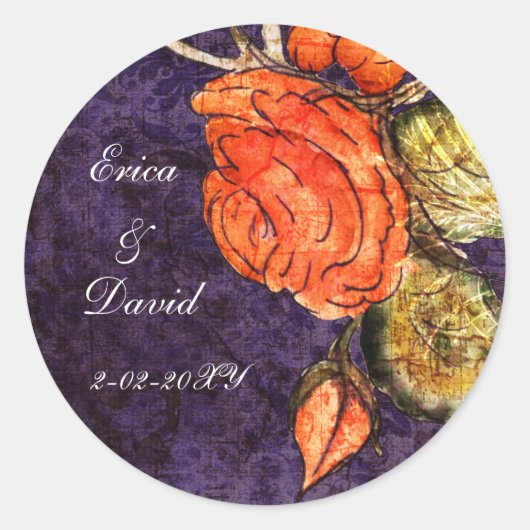 Rustisch Chinees Paars Roos bruiloft Ronde Sticker (Voorkant)