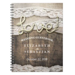Rustisch country wood Love Rope Wedding Guestbook Notitieboek