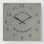 Rustisch Diamond Bord Faux Metal Lug Pattern Vierkante Klok (Voorkant)