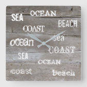 Rustisch driftwood oceaanstrand handgeschreven scr vierkante klok (Voorkant)