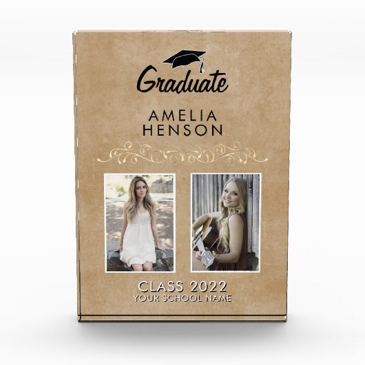 Rustisch Elegant Gold Ornament Afstuderen 2 Fotoblokken (Voorkant)